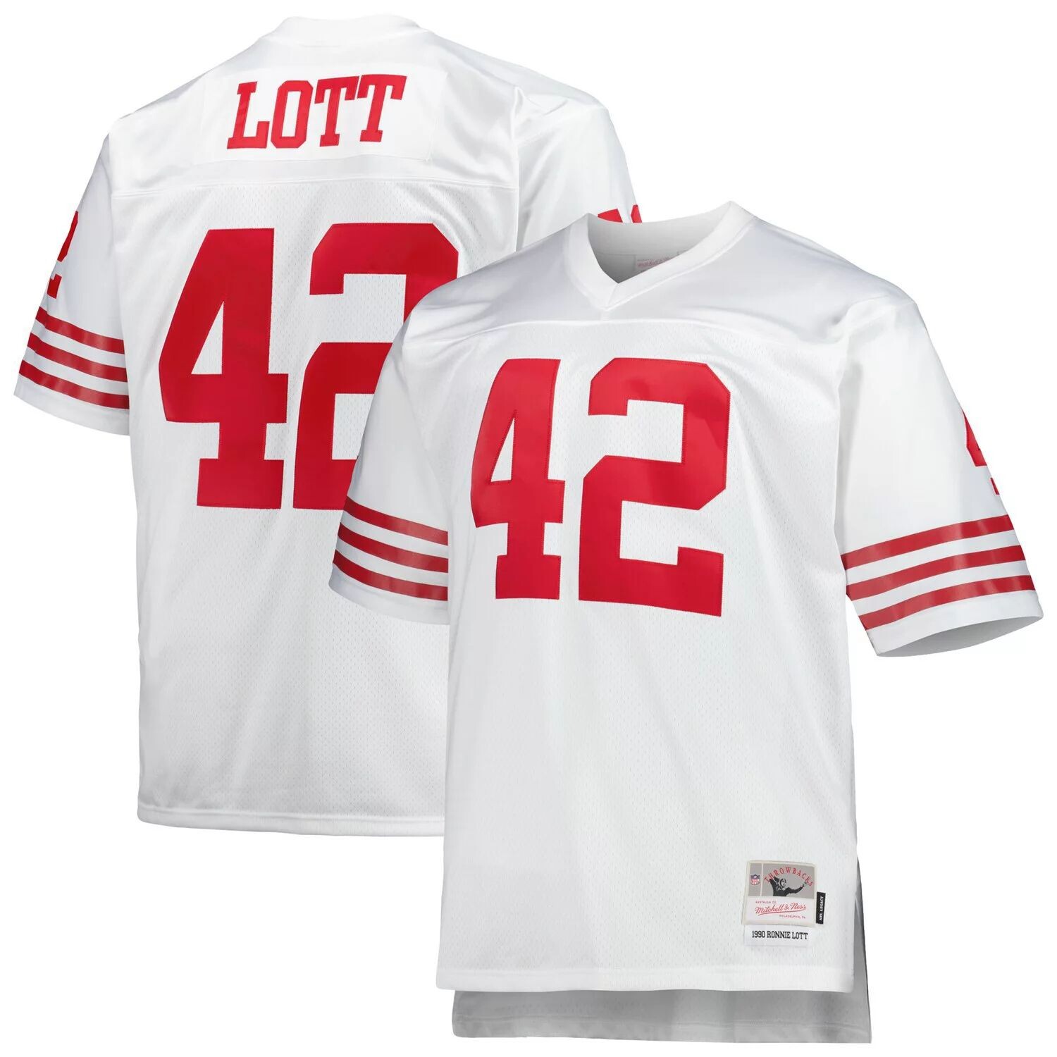 

Мужская белая футболка Mitchell & Ness Ronnie Lott San Francisco 49ers Big & Tall 1990 года, реплика вышедшего на пенсию игрока, Белый