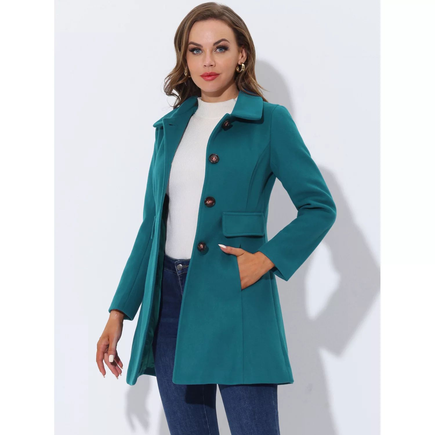 Женское винтажное пальто с лацканами и воротником, однобортное зимнее пальто средней длины ALLEGRA K женское хлопковое пальто средней длины свободное зимнее пальто средней длины с капюшоном