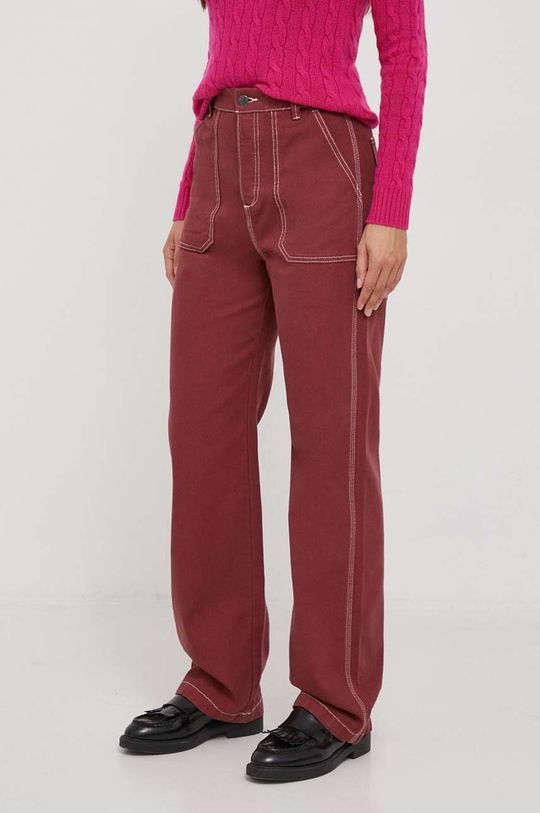 цена Хлопковые брюки United Colors of Benetton, бордовый