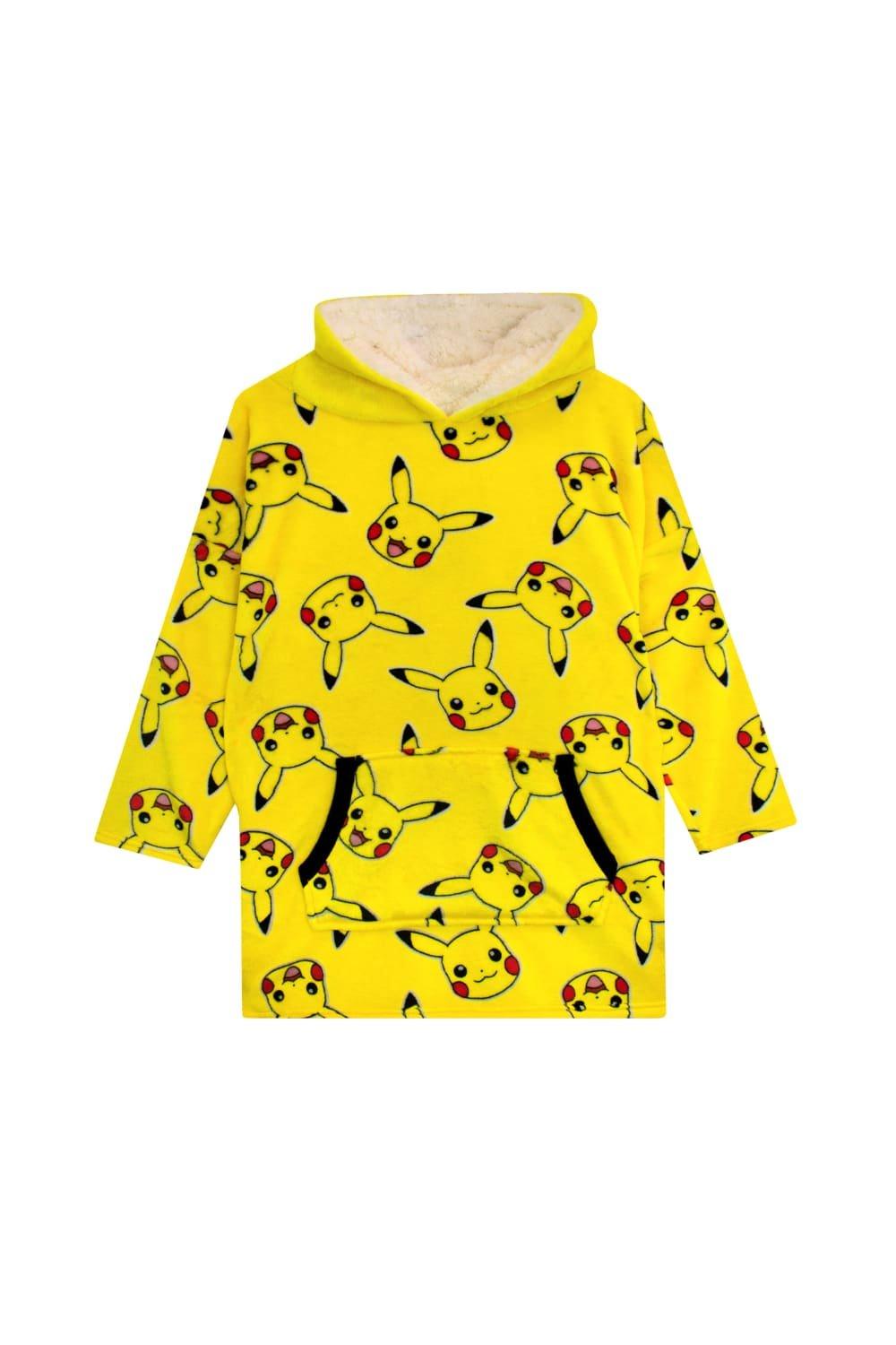Толстовка с капюшоном и большим флисовым одеялом Пикачу, одежда для дома Pokemon, желтый детская футболка кружечка милый пикачу 104 синий