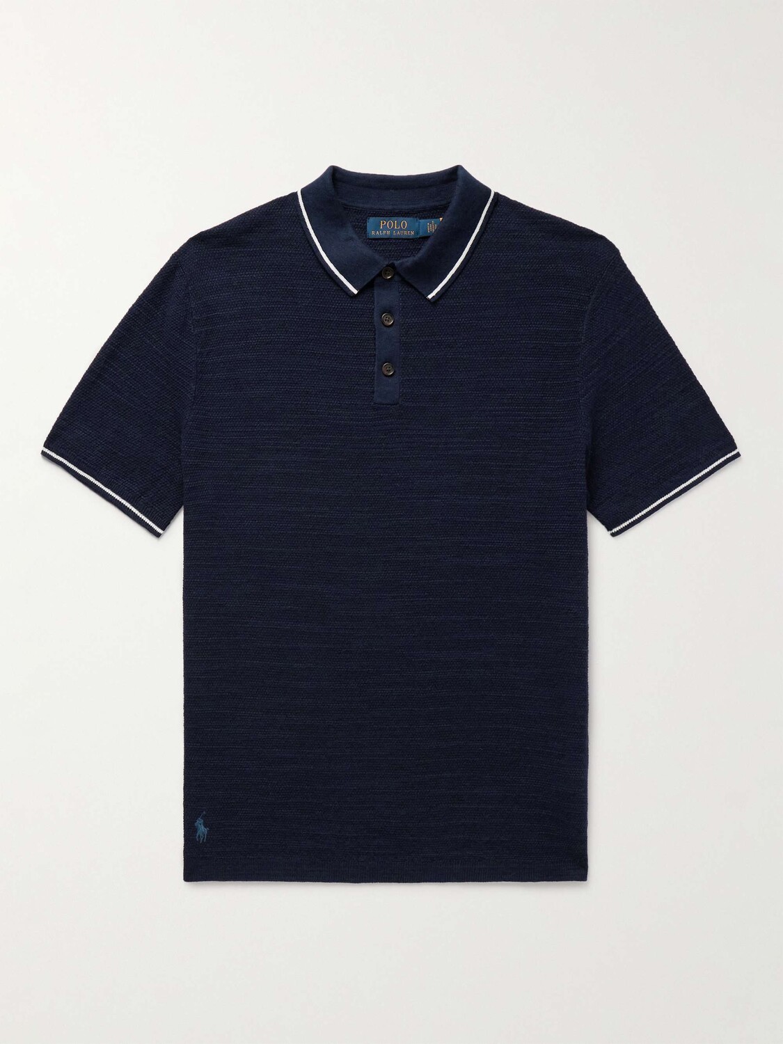 

Рубашка поло из фактурного трикотажа из смеси хлопка и льна POLO RALPH LAUREN, нави