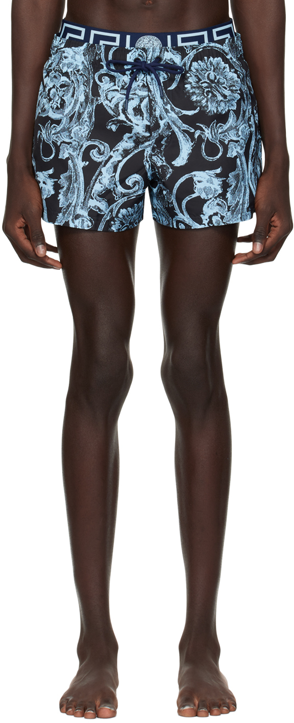 цена Синие шорты для плавания Barocco Stencil 7 Versace Underwear