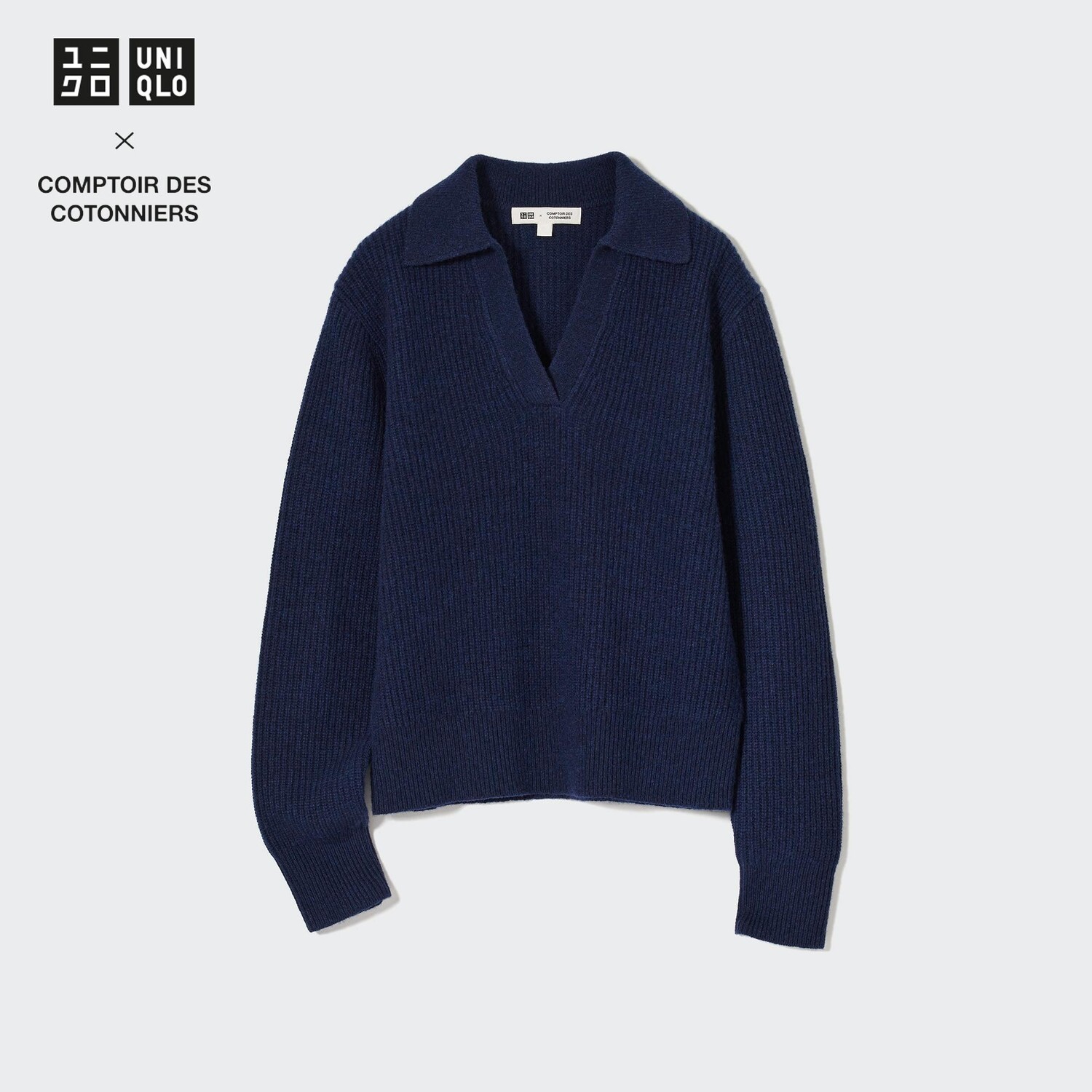 

Comptoir des Cotonniers Вязаная рубашка-поло из овечьей шерсти Uniqlo, темно-синий