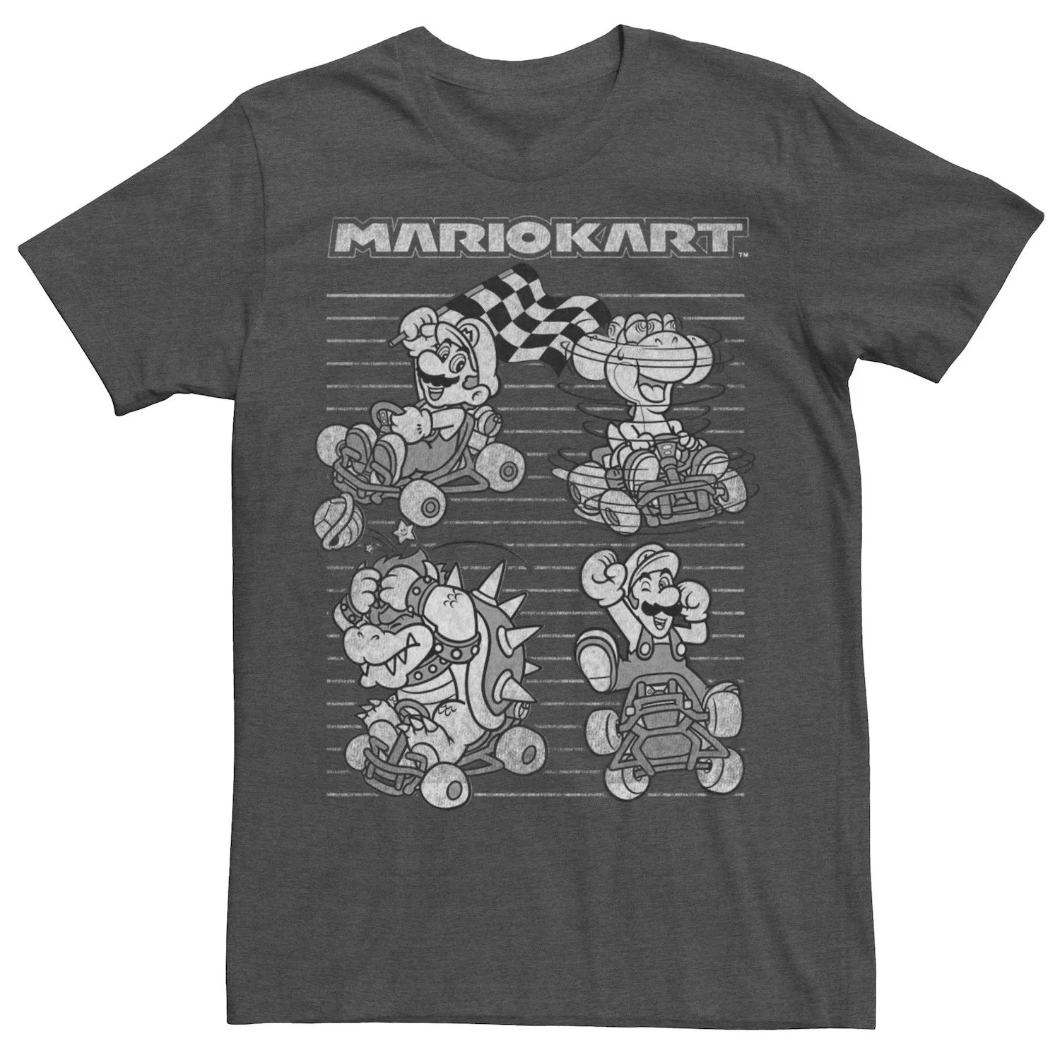 

Мужская футболка Mario Kart Mario Yoshi Bowser Luigi с портретами четырех игроков Licensed Character
