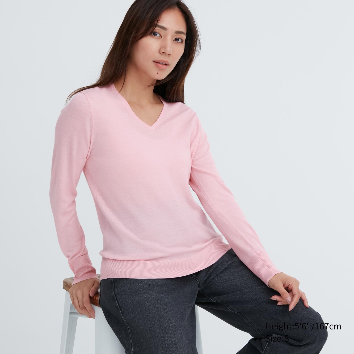 

Джемпер Uniqlo женский из шерсти мериноса с v-вырезным вырезом, розовый