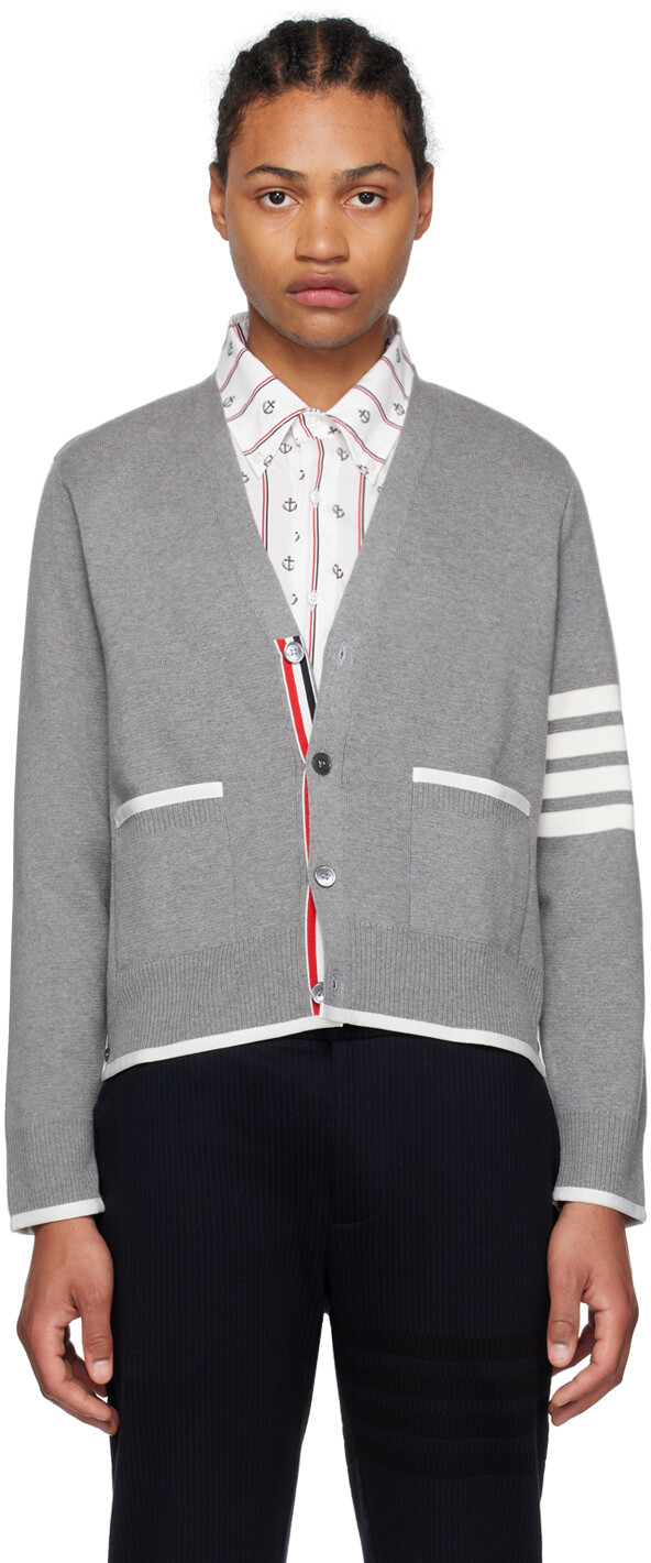 

Серый светлый кардиган с Y-образным вырезом Thom Browne