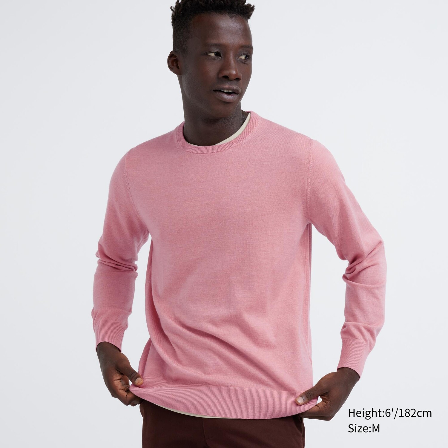 

Джемпер Uniqlo мужской с круглым вырезом из шерсти мериноса, розовый