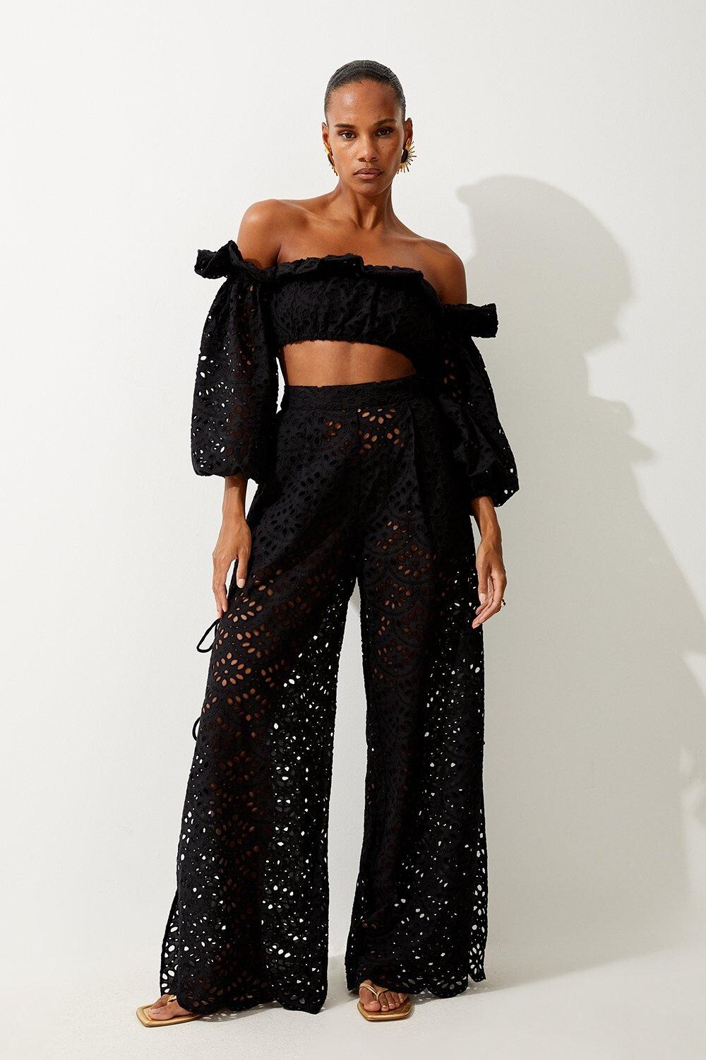 

Брюки Beach Broderie с разрезом Karen Millen, черный