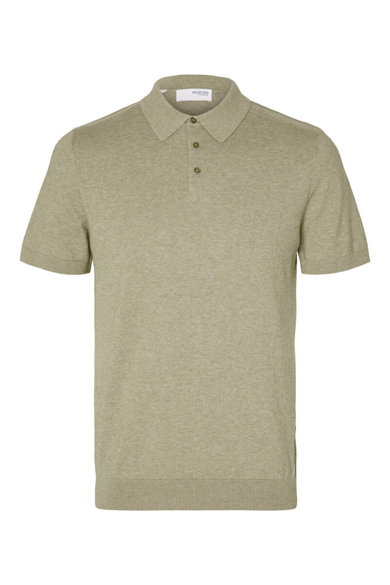 Трикотажная рубашка-поло с короткими рукавами из 100% хлопка Selected, зеленый цена и фото