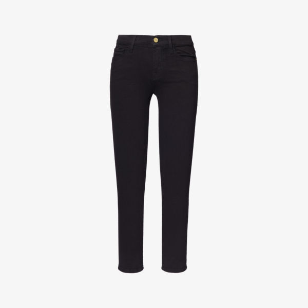 Le color crop зауженные джинсы из эластичного денима со средней посадкой Frame, цвет film noir