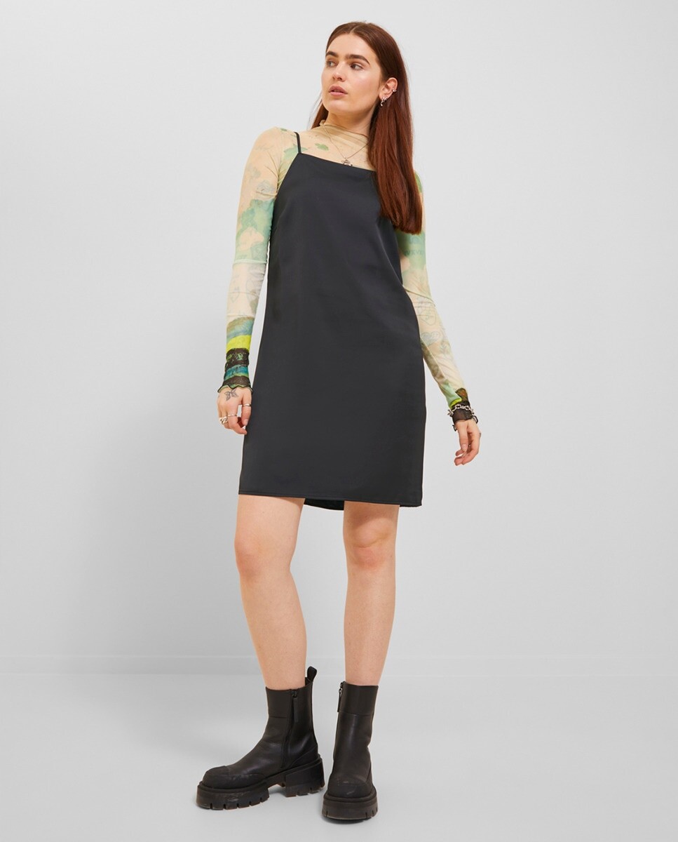 

Короткое атласное платье на тонких бретельках Jack & Jones, черный