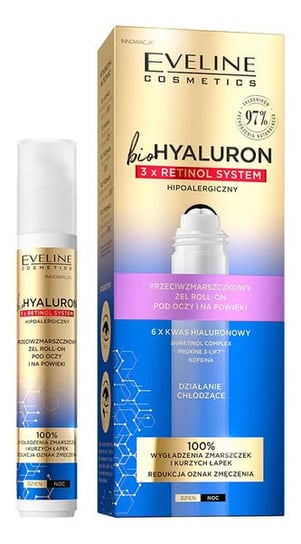 Шариковый гель для глаз и век 15мл Eveline Cosmetics bioHYALURON 3xRetinol Anti-Wrinkle System