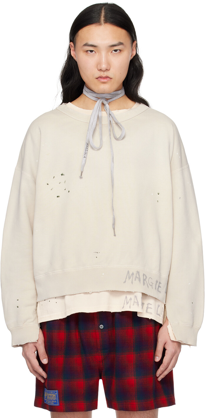 

Кремового цвета Толстовка с рукописной надписью Maison Margiela