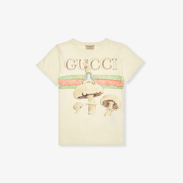 

Футболка из хлопкового джерси с фирменным принтом Gucci x Peter Rabbit 4–12 лет Gucci, зеленый