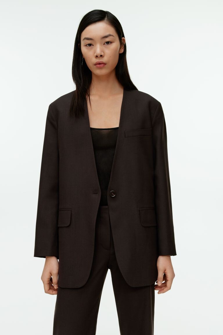 

Блейзер без воротника H&M, коричневый