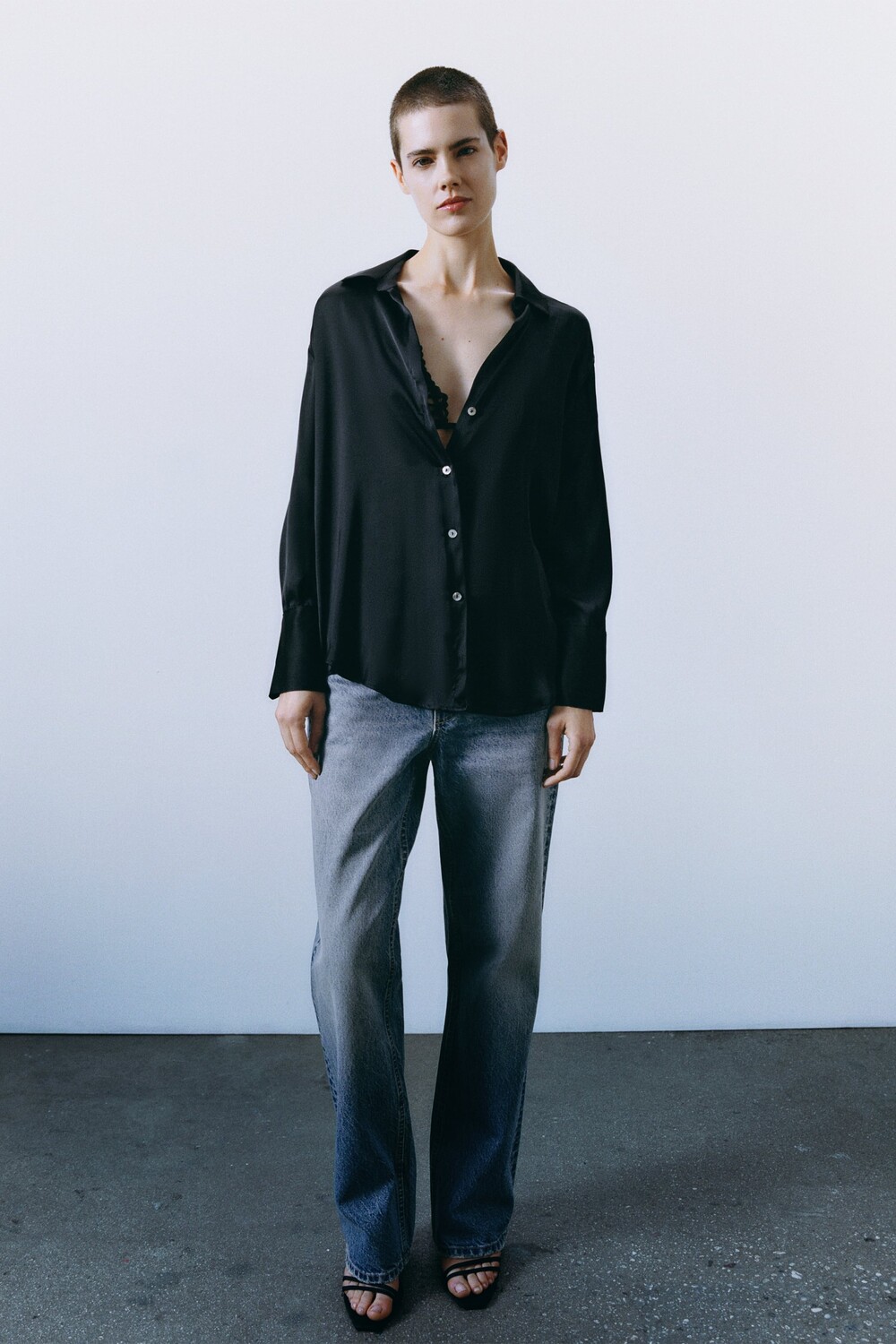 

Атласная рубашка Zara, черный