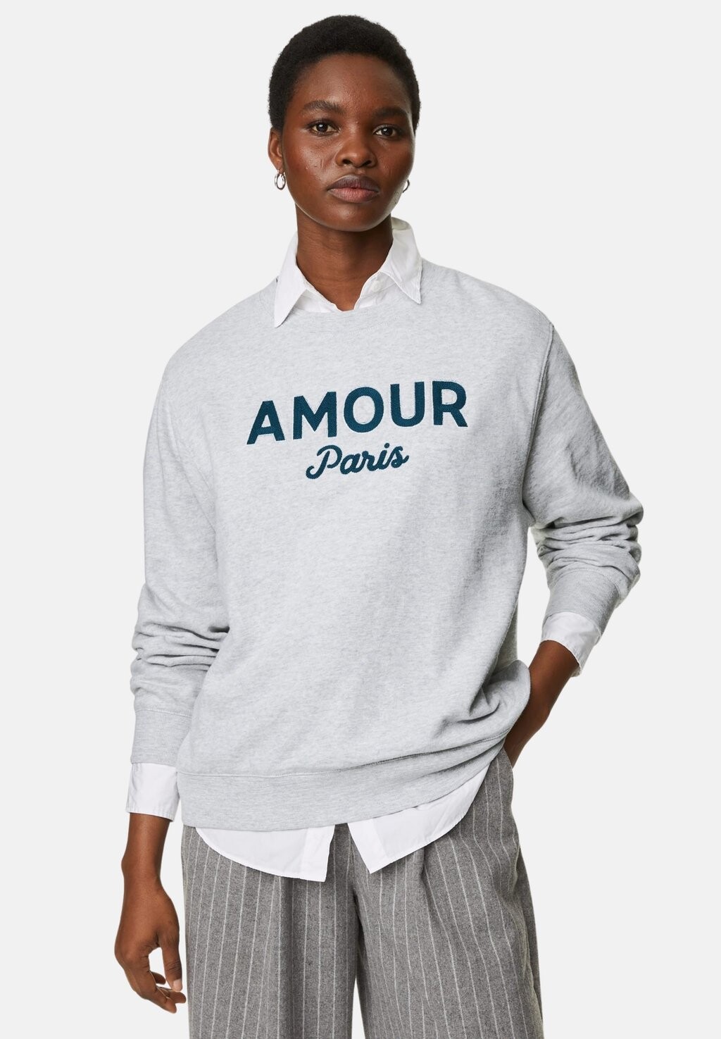 

Толстовка Pure Cotton Slogan Marks & Spencer, цвет grey marl