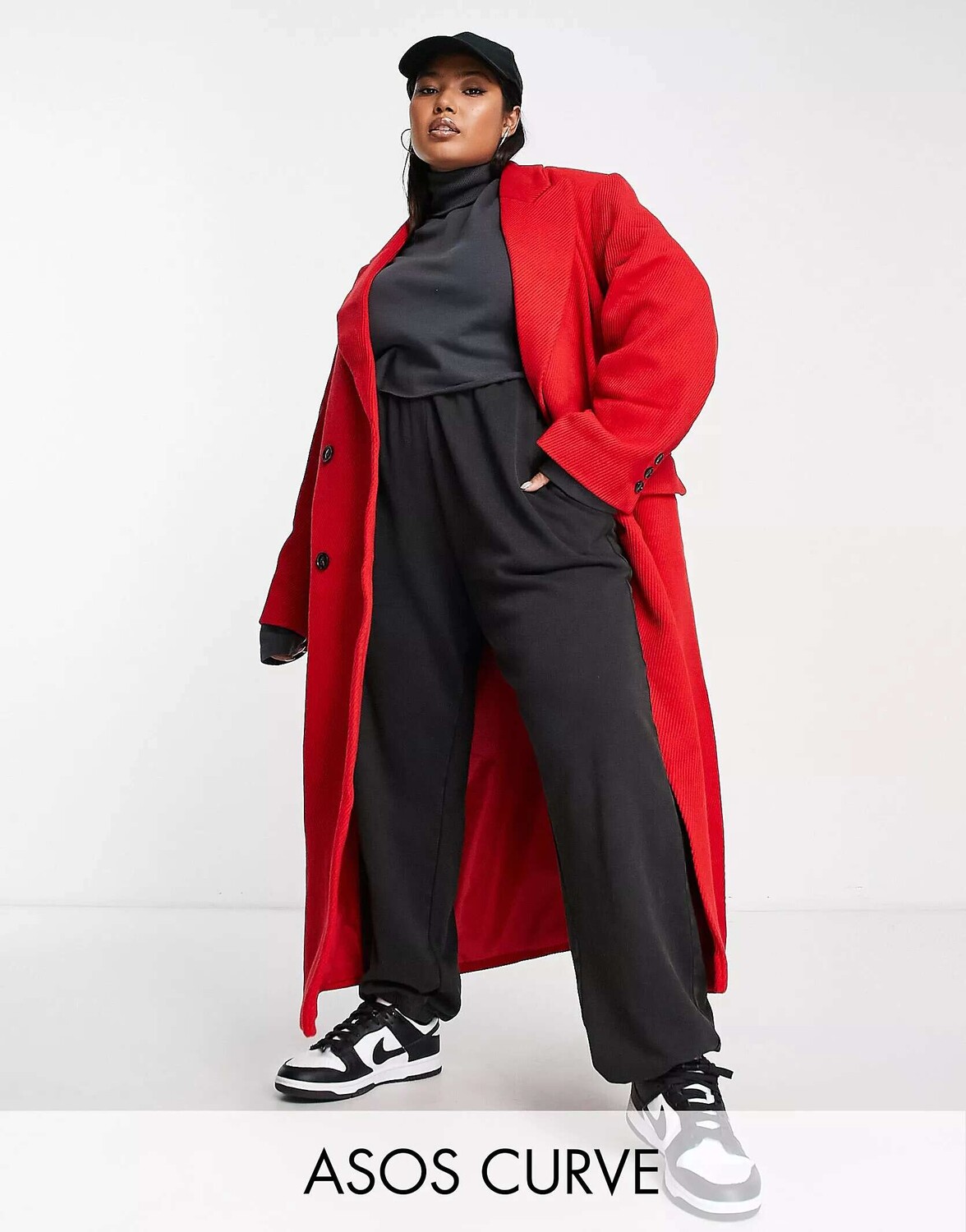 

Красное саржевое пальто из смесовой шерсти ASOS DESIGN Curve, Красный