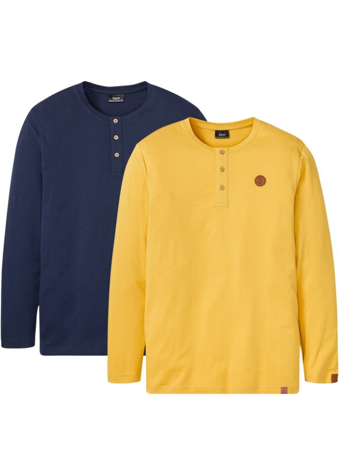 

Рубашка henley с длинными рукавами (2 шт) из органического хлопка Bpc Bonprix Collection, синий