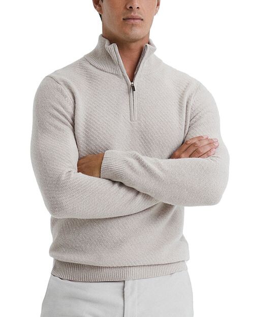 

Текстурированный свитер Tempo с полумолнией до половины REISS, цвет Ivory/Cream