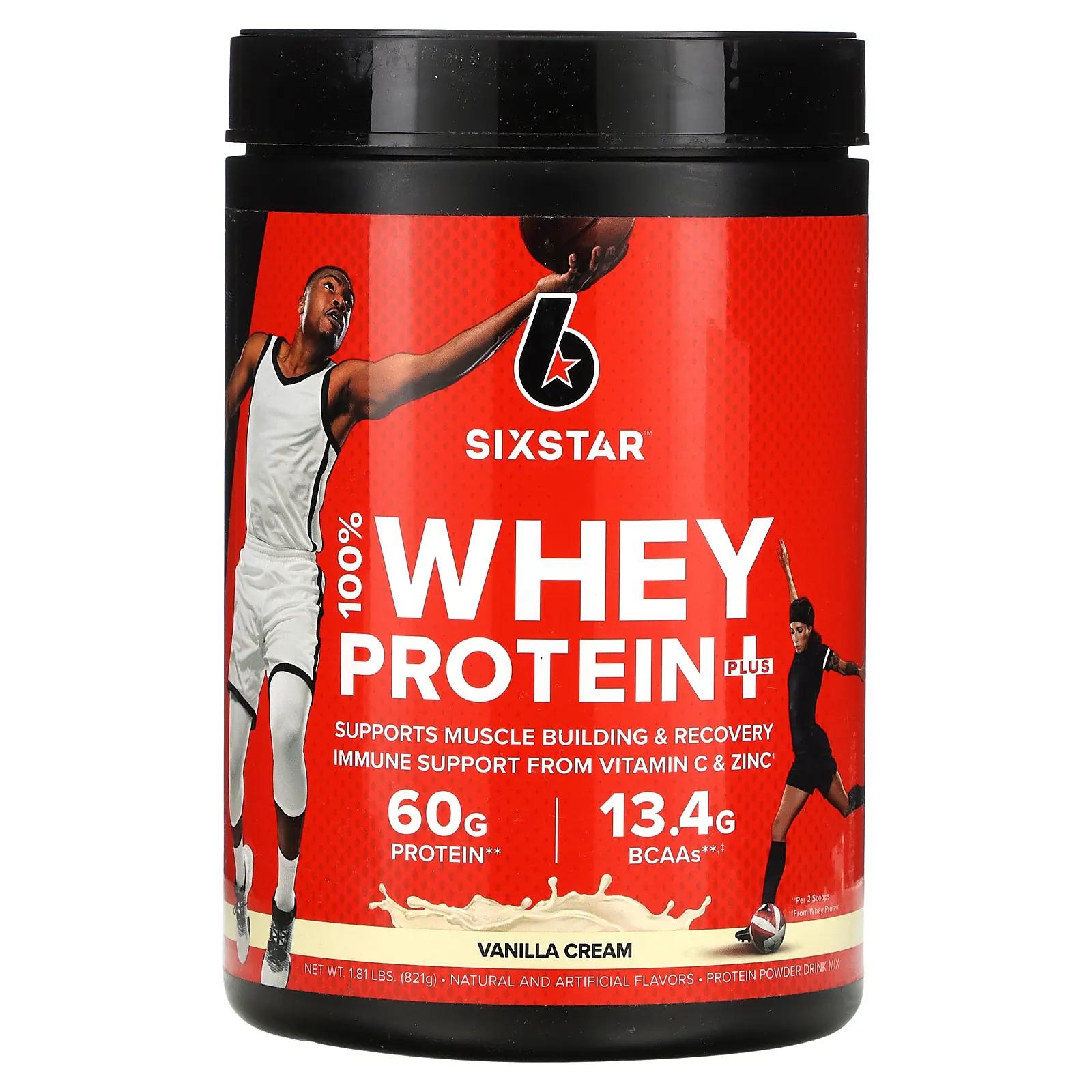 SIXSTAR 100% Whey Protein Plus сывороточный протеин со вкусом ванильного крема 821 г (1,81 фунта) sixstar 100% whey protein plus клубничный смузи 816 г 1 8 фунта