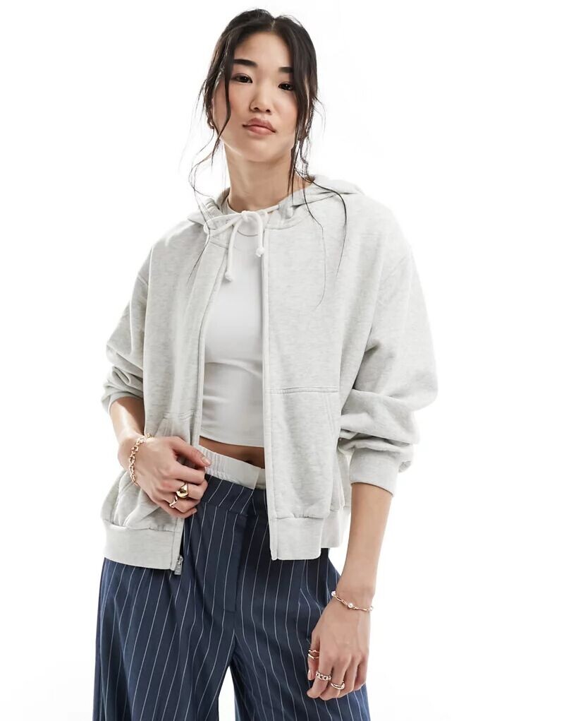

Светло-серая толстовка на молнии Hollister