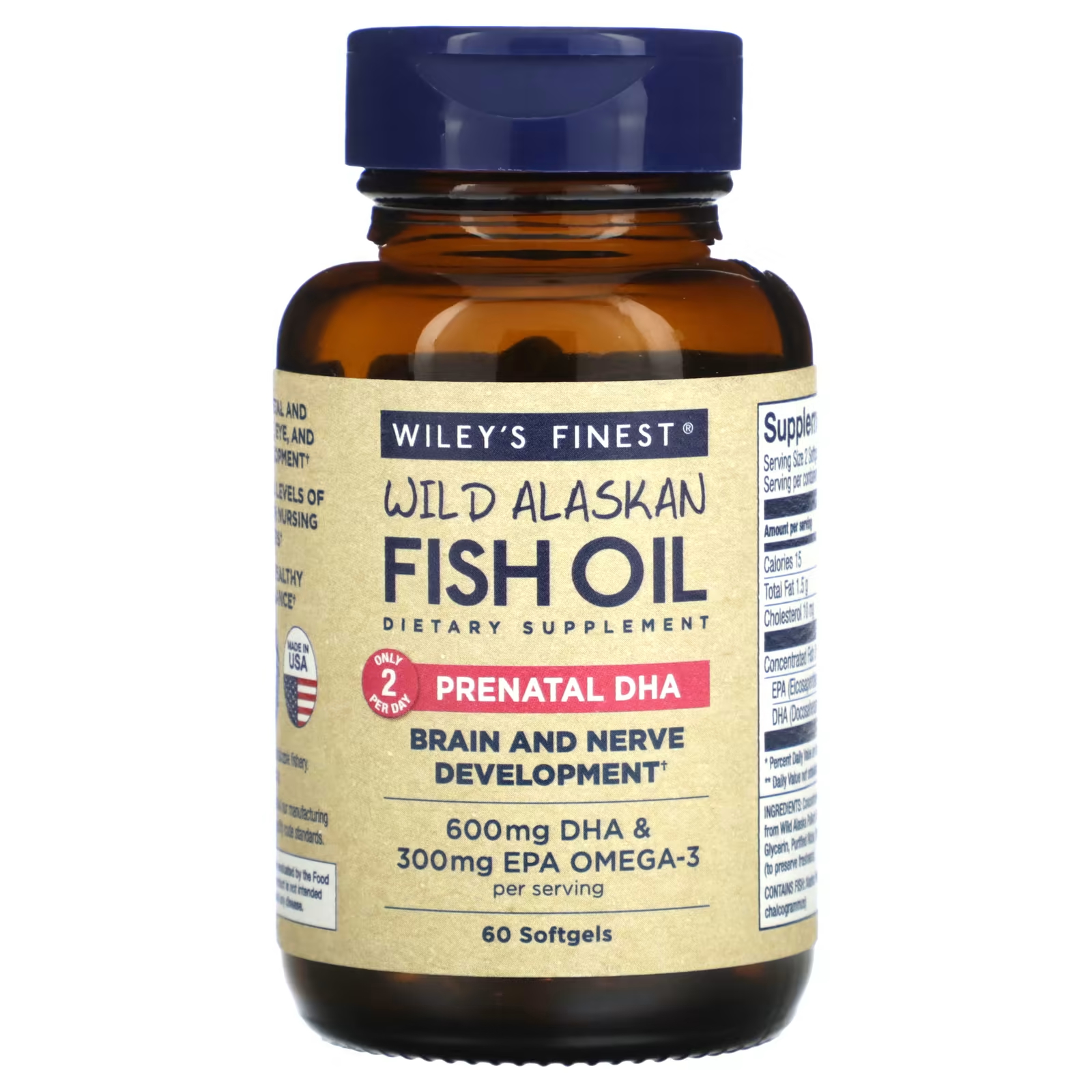цена Пищевая добавка Wiley's Finest Wild Alaskan Fish Oil Prenatal DHA, 60 мягких таблеток