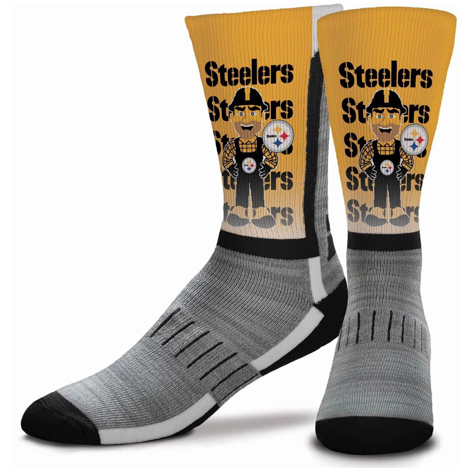 

Носки Youth For Bare Feet Pittsburgh Steelers Mascot V-Curve Crew Unbranded