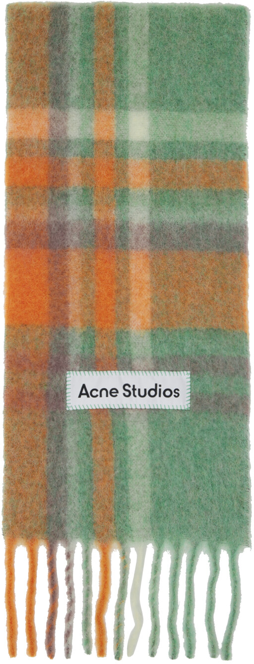 

Оранжево-зеленый шарф в клетку тартан Acne Studios
