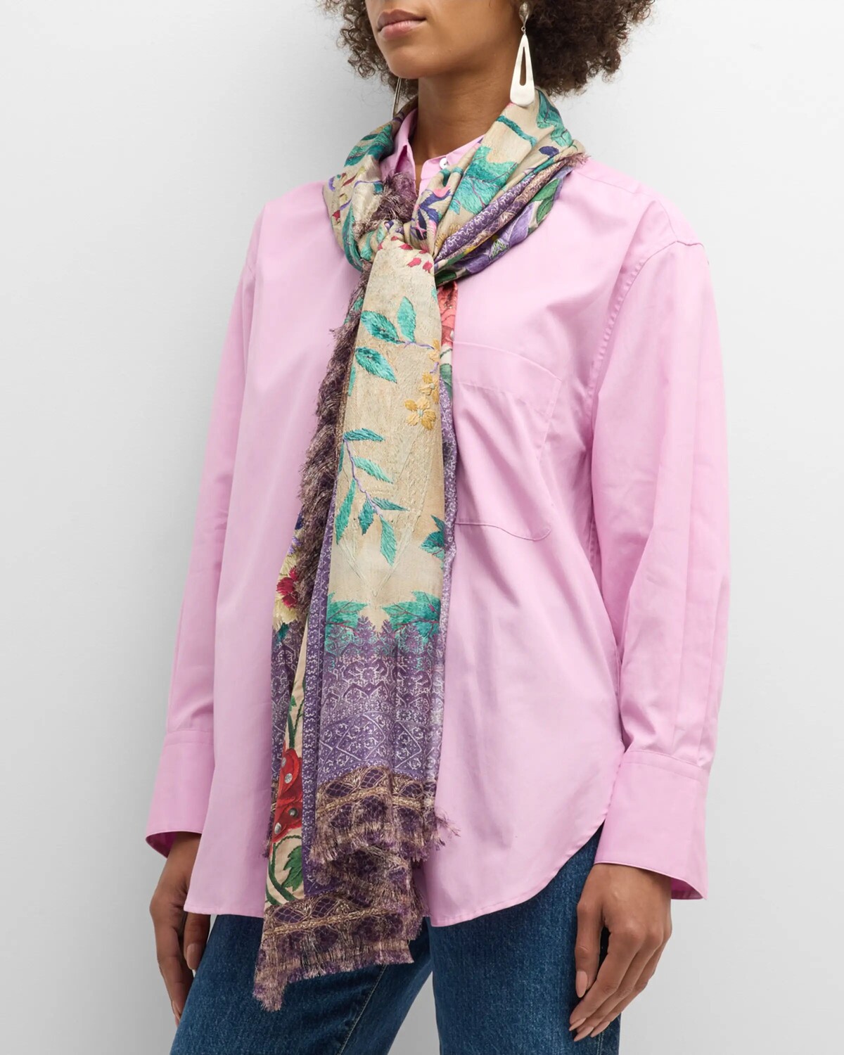 

Вышитый шелковый шарф Pierre-Louis Mascia, цвет Purple Pink Floral