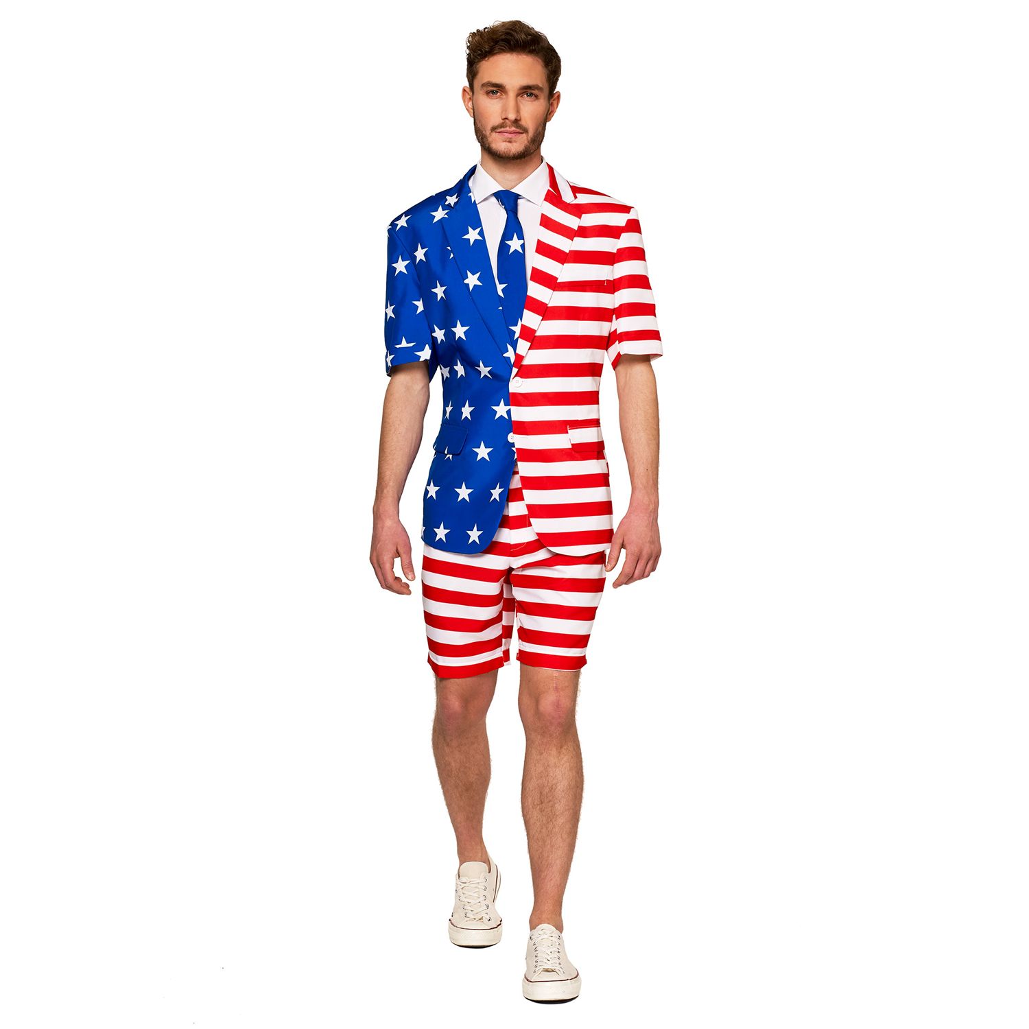 цена Мужской летний костюм и галстук с американским флагом Suitmeister, синий\белый