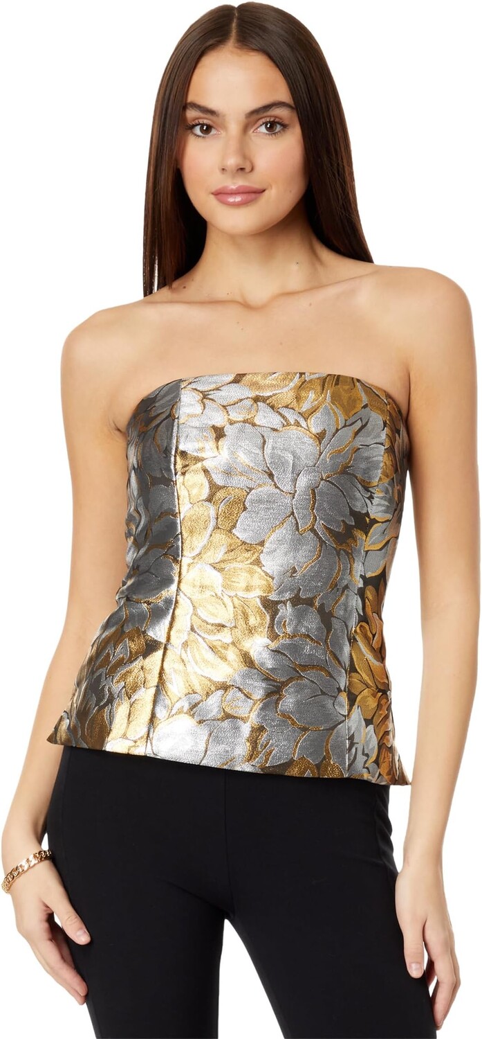 

Жаккардовый топ без бретелек Camilo с цветочным принтом Lilly Pulitzer, цвет Gold Metallic Peony Parade Brocade