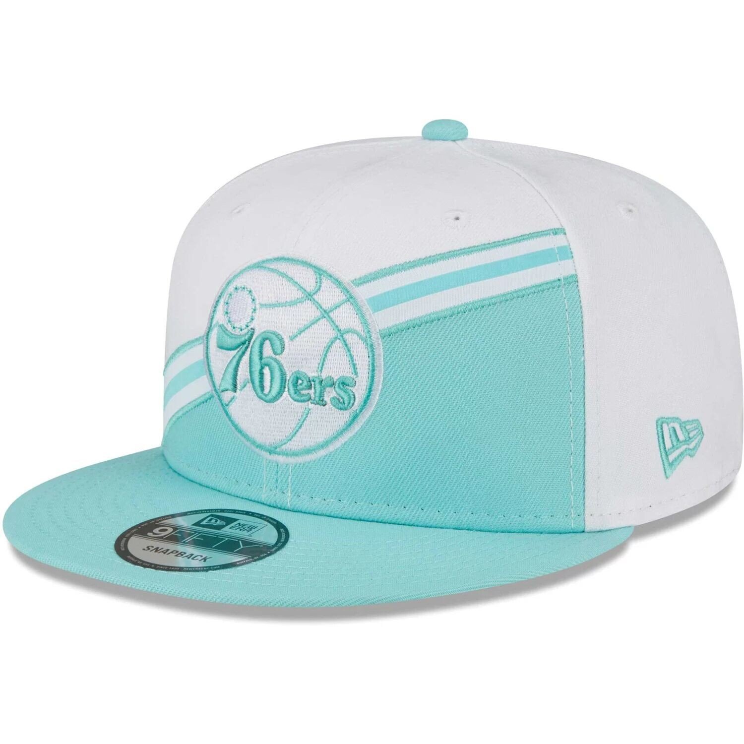 

Мужская кепка New Era белого/бирюзового цвета Philadelphia 76ers с диагональным разрезом 9FIFTY Snapback