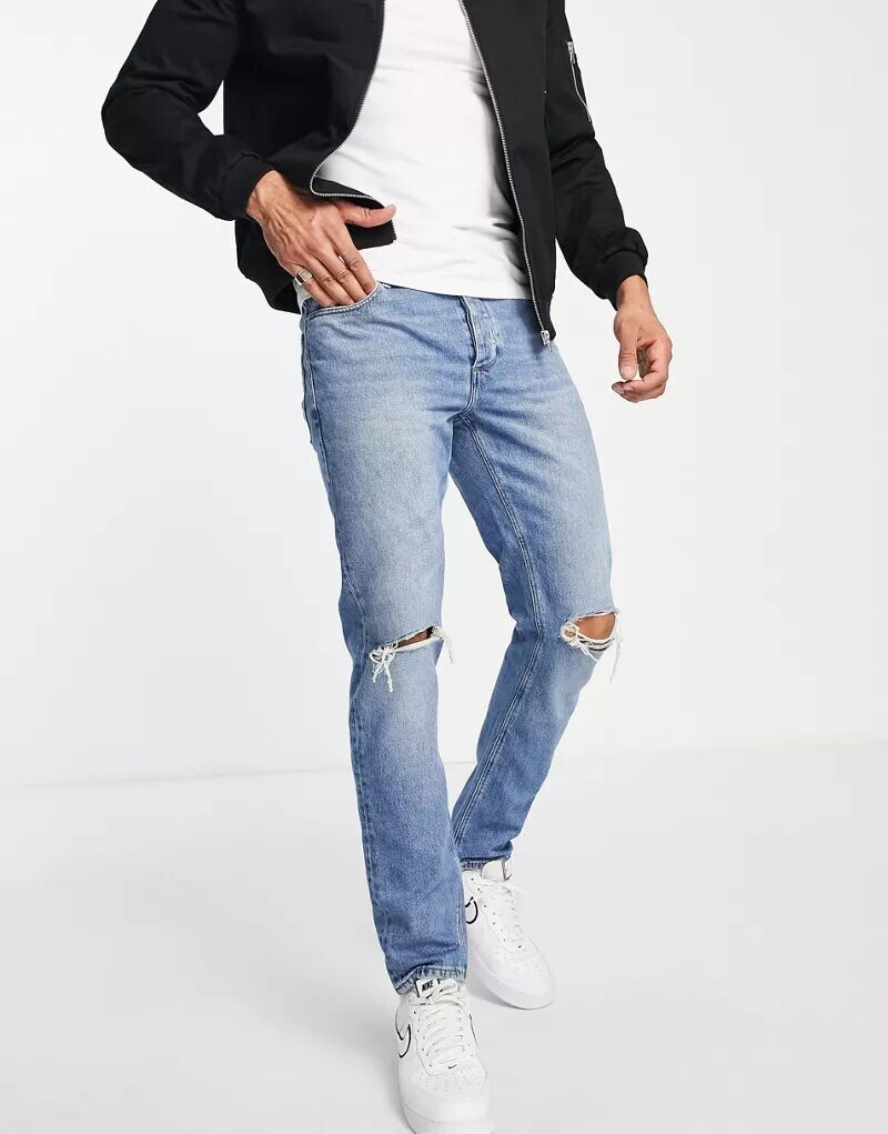 

Джинсы скинни ASOS винтажного синего цвета с прорезями на коленях