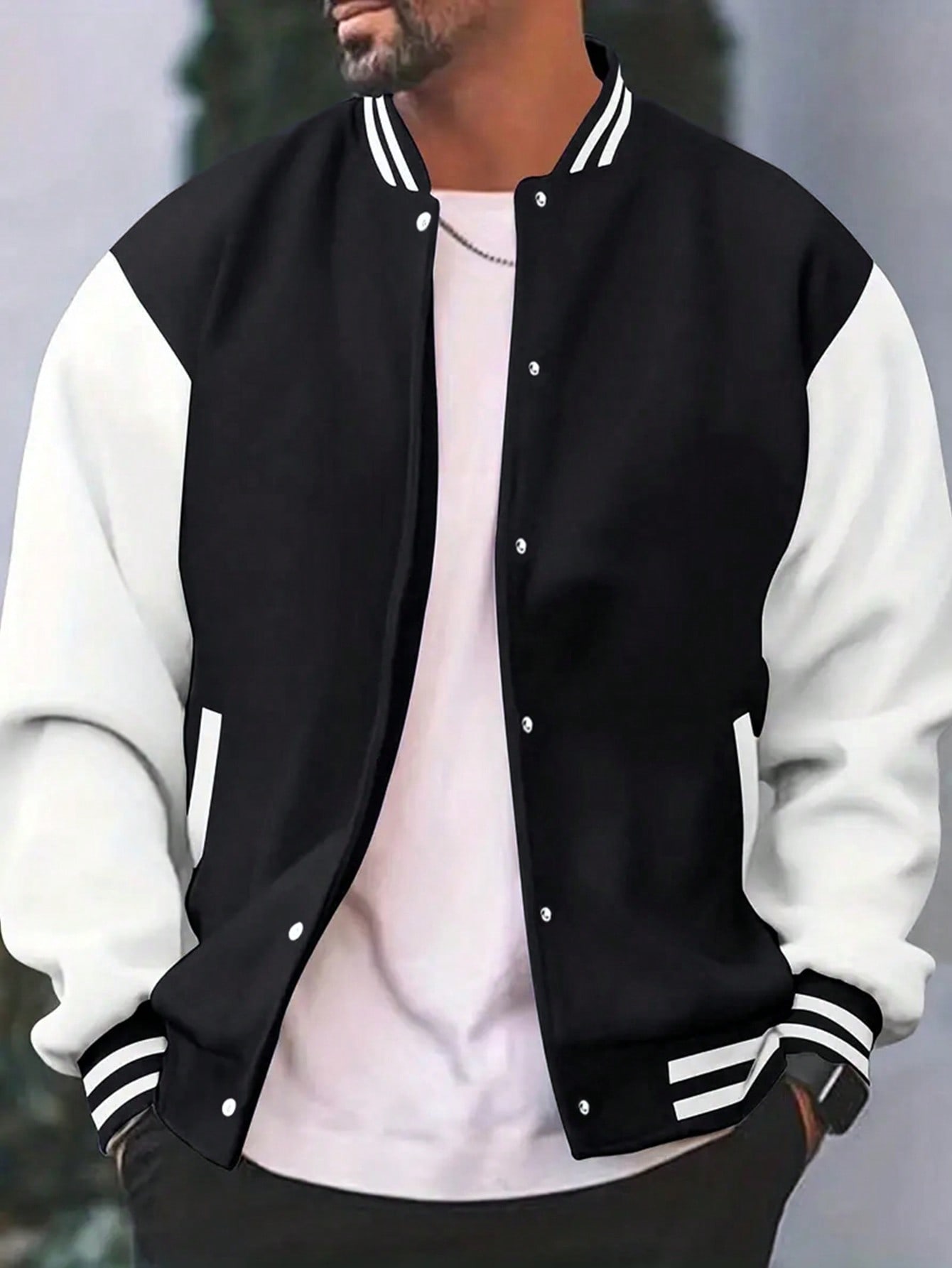 Мужская куртка в студенческом стиле с цветными блоками, черный 1 шт мужская регулируемая бейсбольная кепка для отдыха на открытом воздухе с дышащим буквенным узором для водителей грузовиков черный