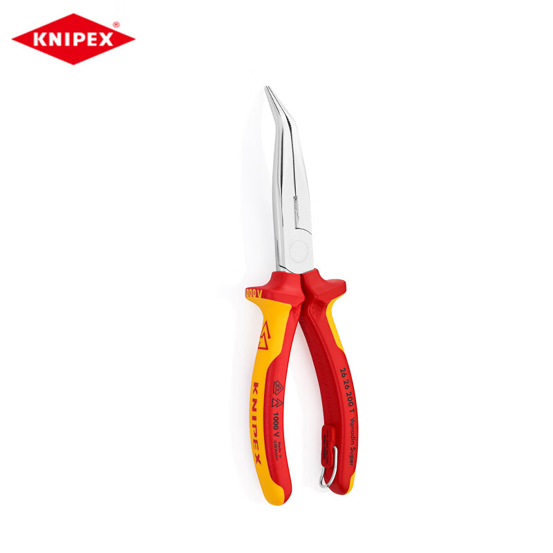 Острогубцы KNIPEX с ножницами, изолированная ручка 200 мм, хромированная, с кольцом против выпадения, плоскогубцы, острогубцы, острогубцы 26 26 200 T