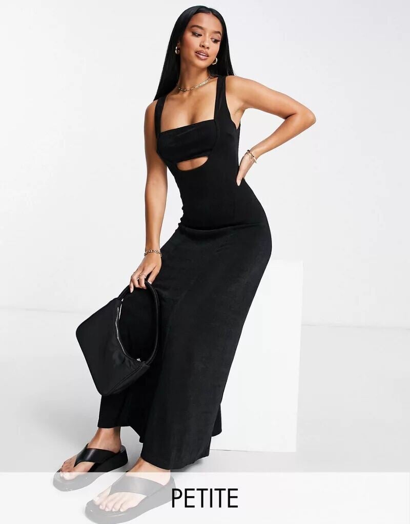 

Черное облегающее платье миди Topshop с деталями швов, бюстье и вырезом