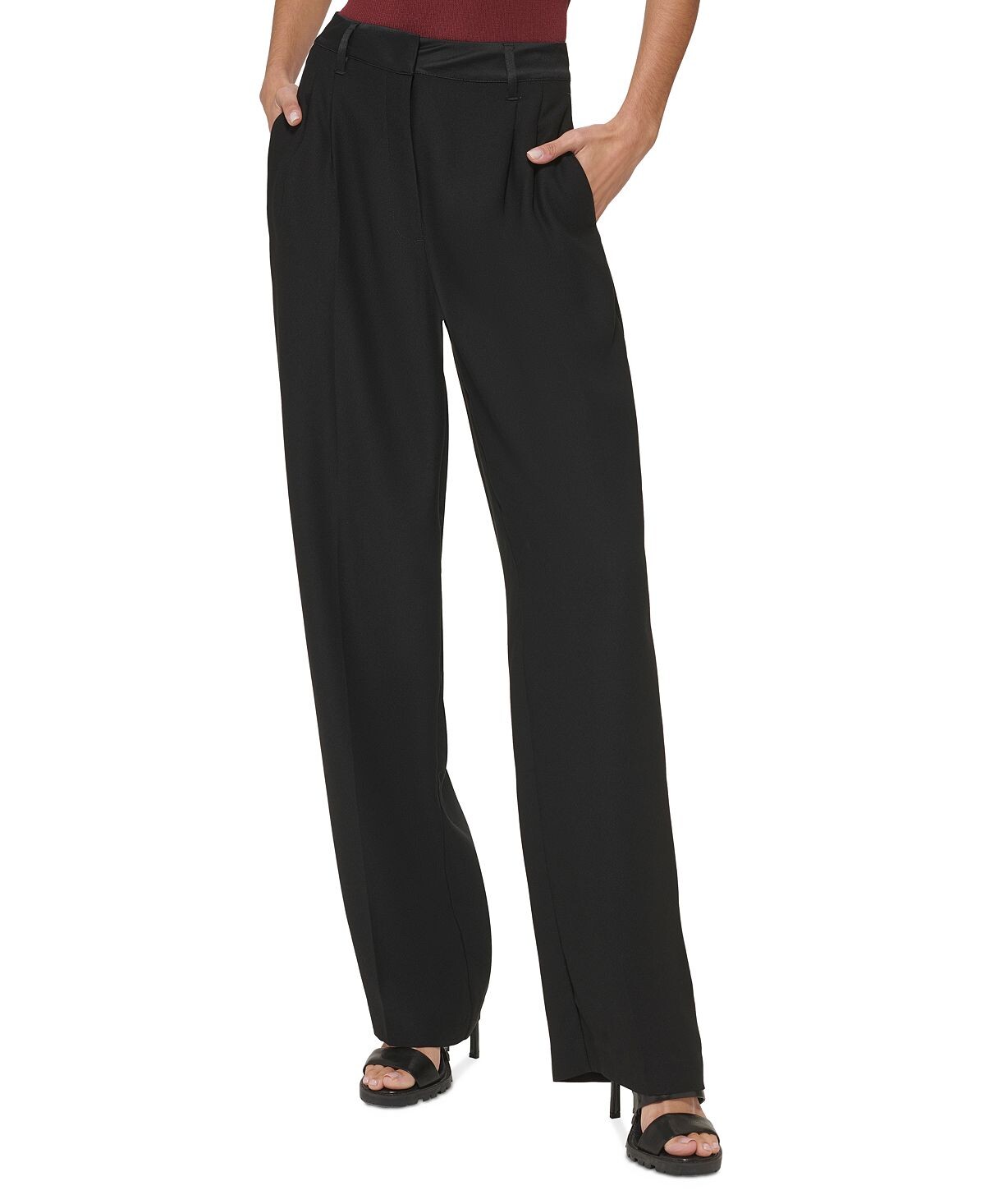 

Женские широкие брюки смешанной техники DKNY, черный