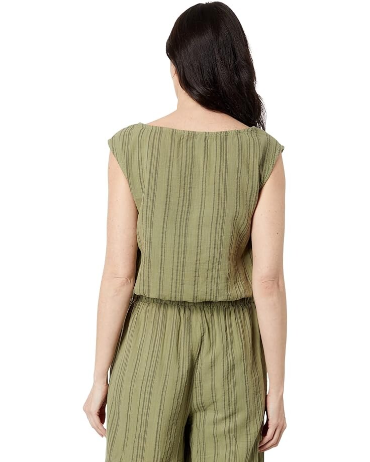

Топ Mod-o-doc Tonal Stripe Gauze Cap Sleeve Crop Top, цвет Forest Fern