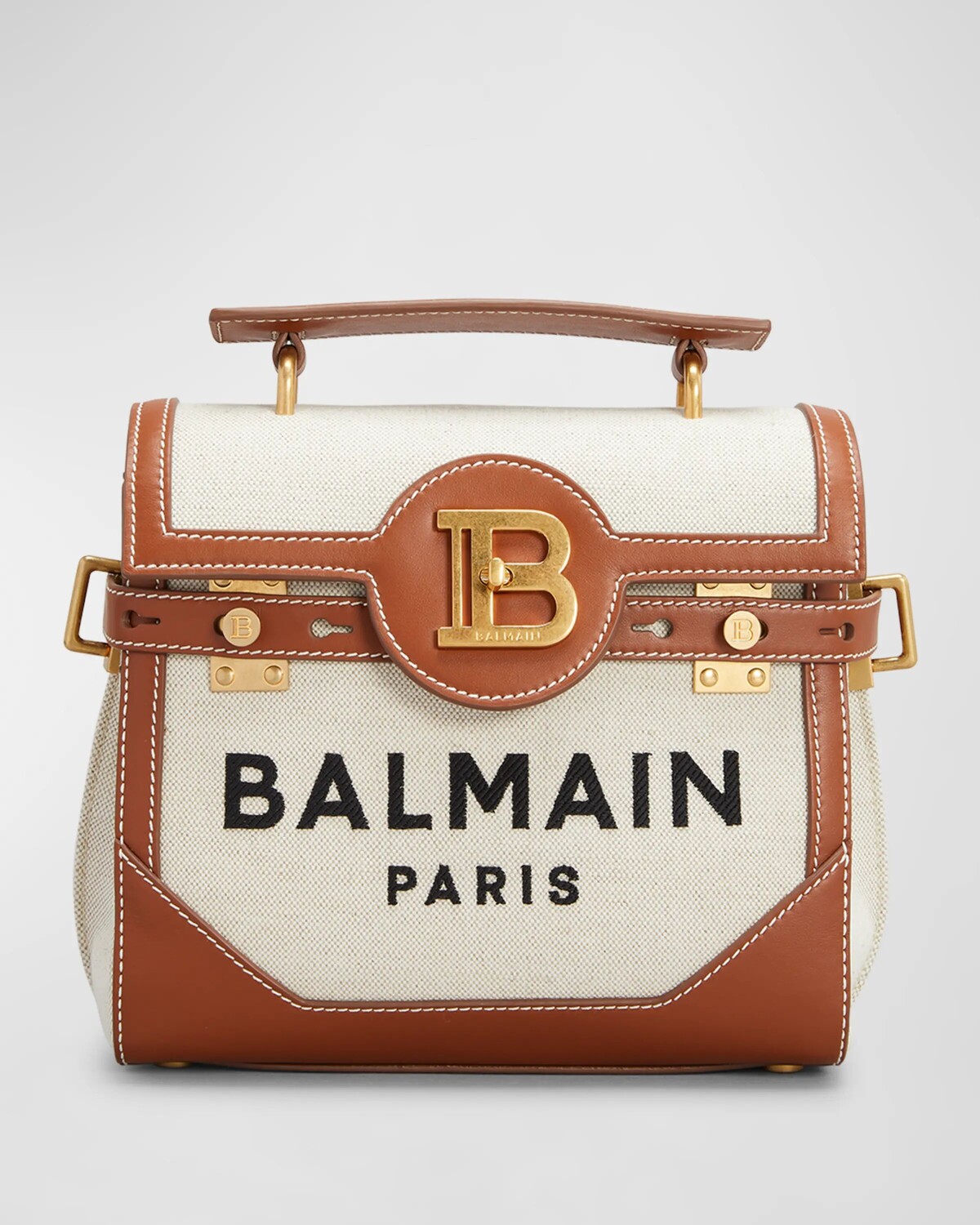 

Сумка BBUzz 23 из парусины и кожи с верхней ручкой Balmain, цвет Beige