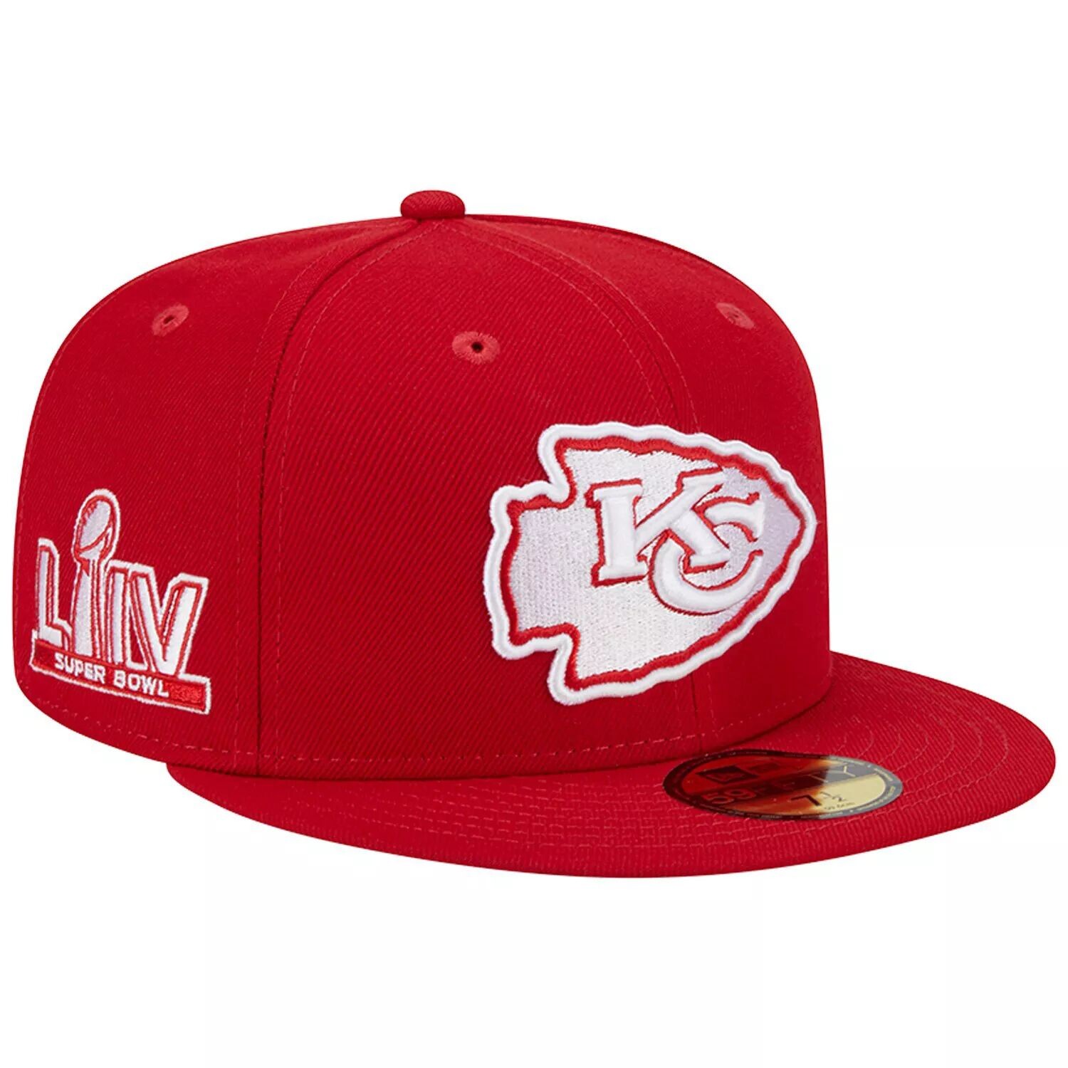 

Мужская облегающая шляпа New Era Scarlet Kansas City Chiefs Super Bowl LIV с основной нашивкой 59FIFTY