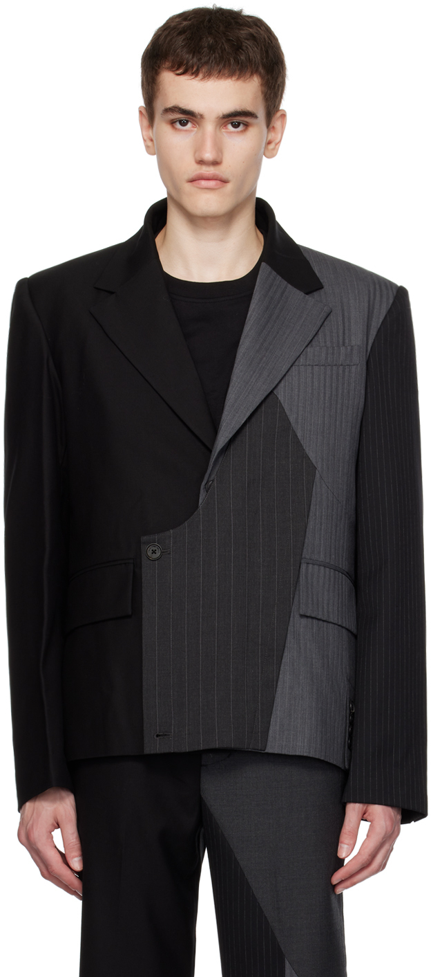 Черно-серый пиджак со вставками Feng Chen Wang