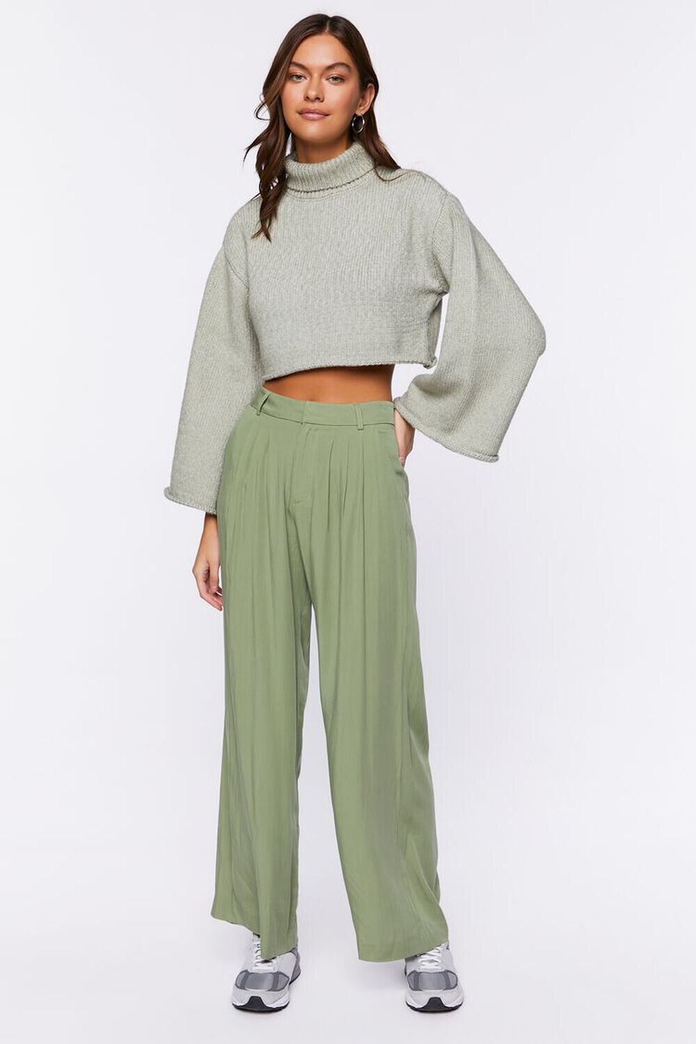 

Широкие брюки со складками Forever 21, оливковый, Зеленый