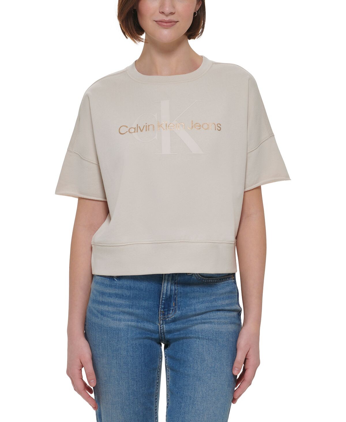 

Женский топ из фольги с логотипом и вырезами на рукавах Calvin Klein Jeans