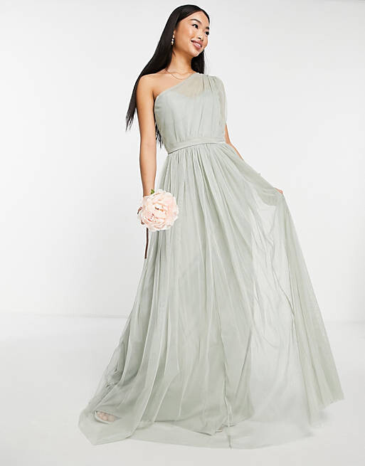 

Зеленое платье макси из тюля Anaya Bridesmaid на одно плечо, Зеленый