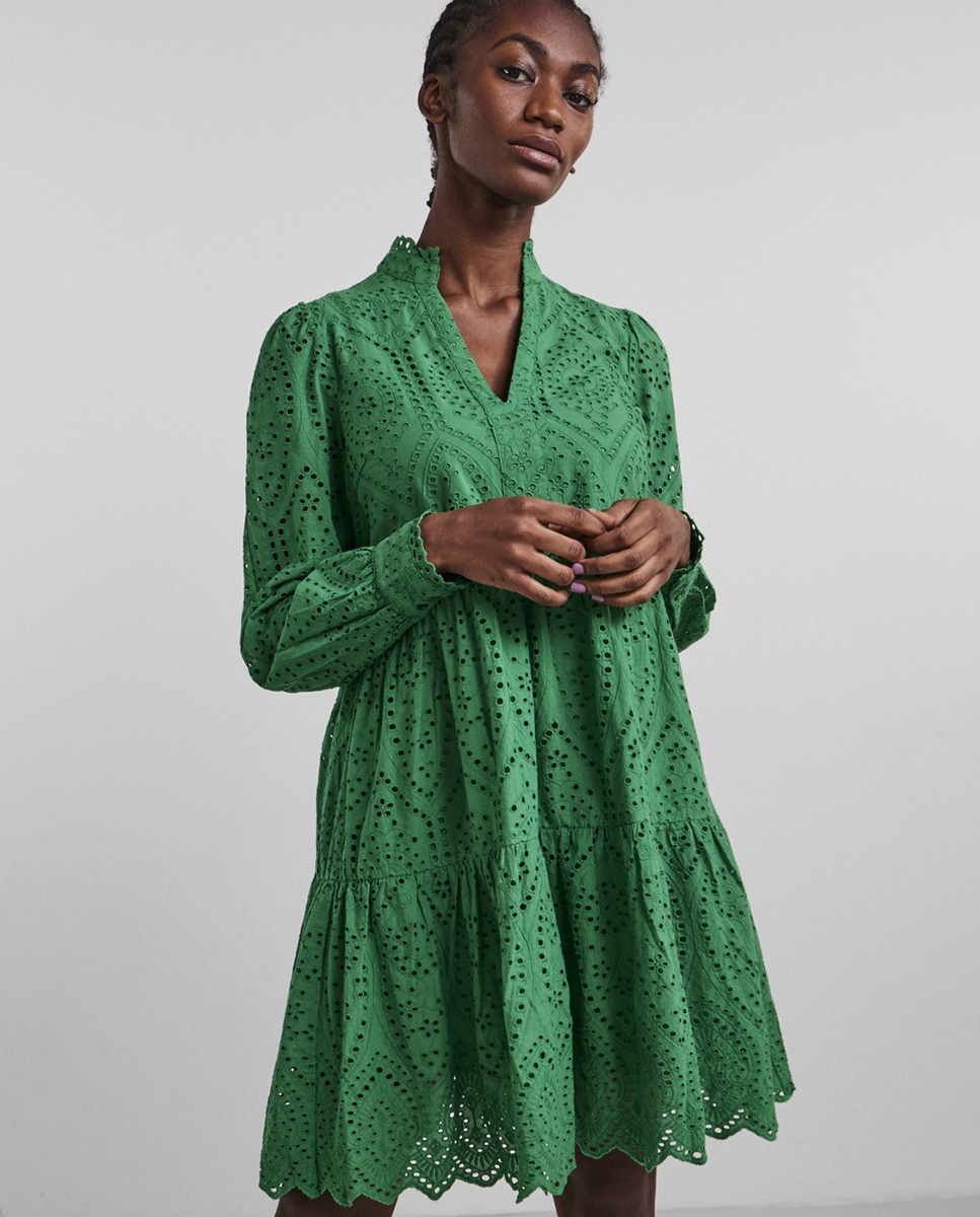 Короткое платье с V-образным вырезом из 100% органического хлопка Yas, зеленый женское платье с v образным вырезом повседневное платье с этническим принтом весна лето 2023