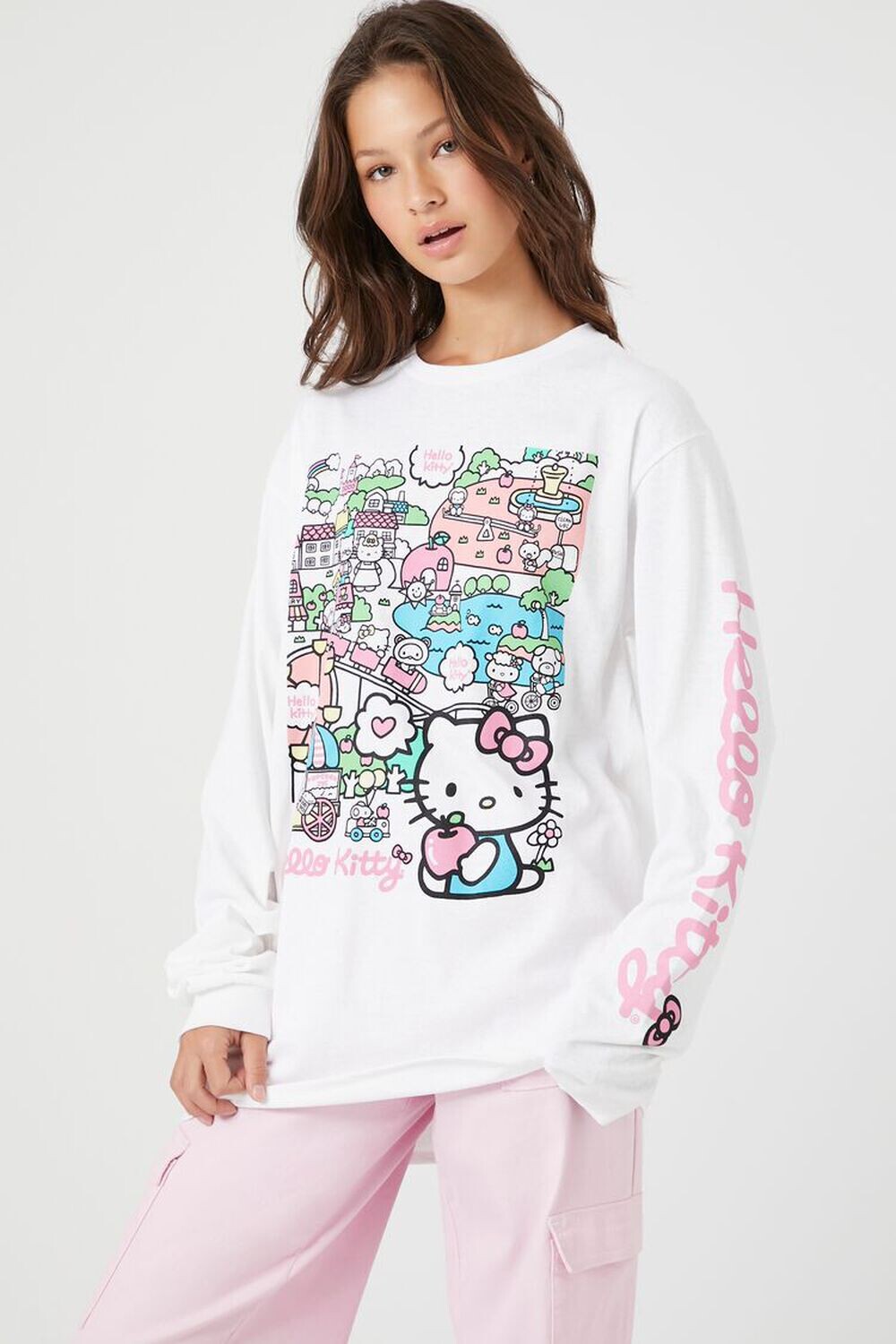 

Футболка с длинными рукавами и рисунком Hello Kitty Forever 21, белый