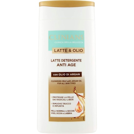 Антивозрастное очищающее молочко Latte & Oil для всех типов кожи с аргановым маслом 200мл, Clinians