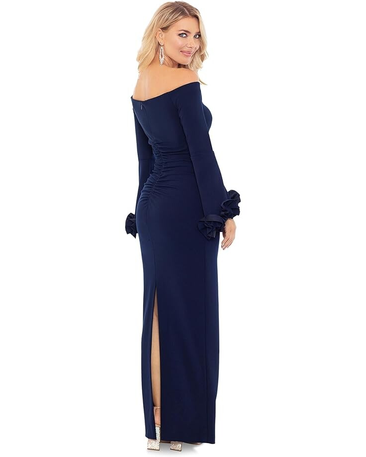 

Платье XSCAPE Long Scuba Crepe Off-the-Shoulder Ruffle Cuff, темно-синий