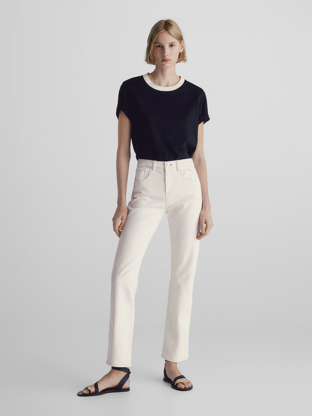 

Прямые джинсы со средней посадкой Massimo Dutti, кремовый